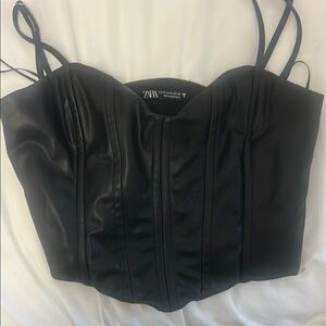 Zara Black Faux Leather Bodysuit